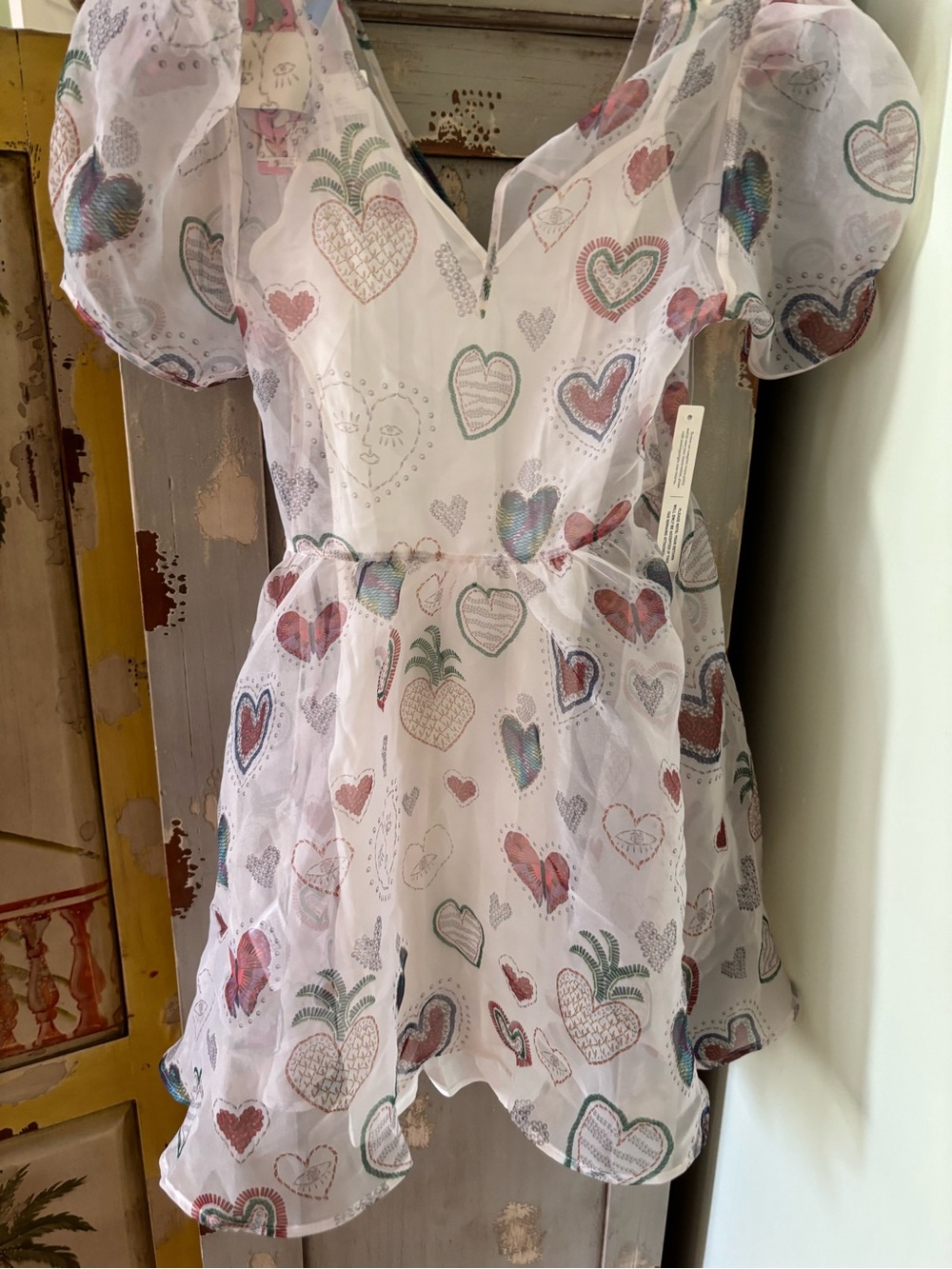 Women Pink Heart & Pineapple Print Party Dress - Picture 6 of 10